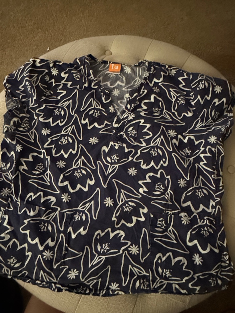 Barco Uniforms Navy and White Floral V-Neck Tunic